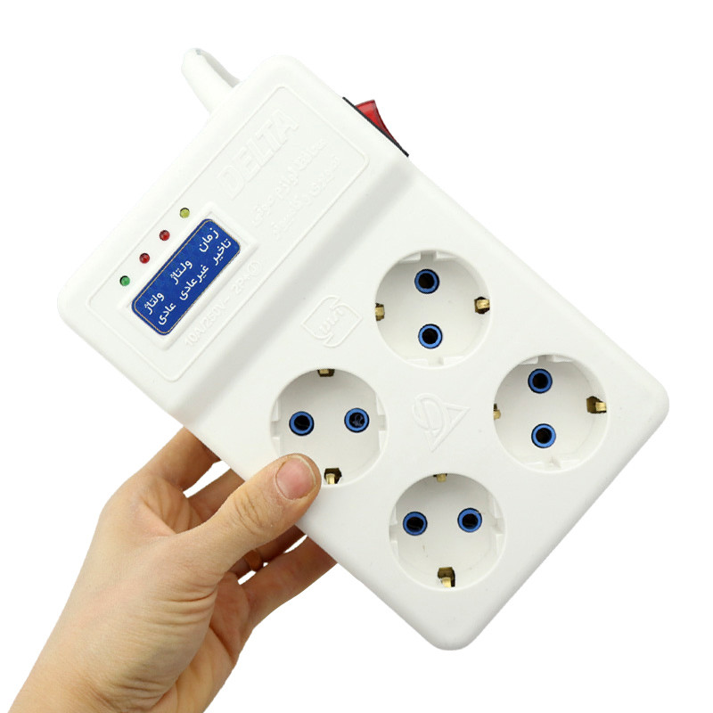 محافظ برق صوتی تصویری 4 خانه ارت دار دلتا با کابل 1٫8 متری Delta D102