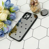 قاب محافظ لنزدار آینه ای + پاپ سوکت طرح قلب مشکی iPhone 13 Pro Max