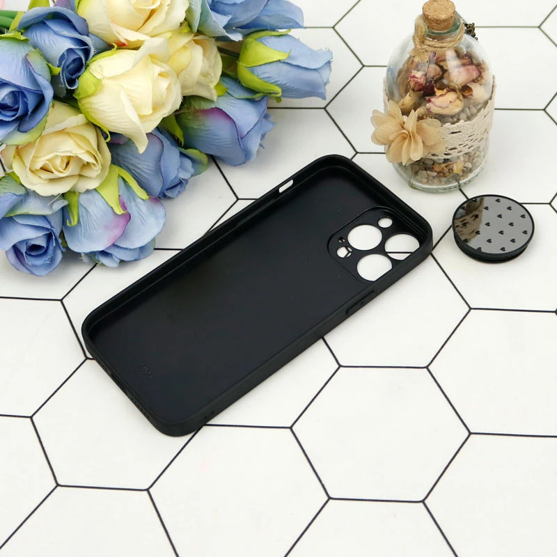 قاب محافظ لنزدار آینه ای + پاپ سوکت طرح قلب مشکی iPhone 13 Pro Max