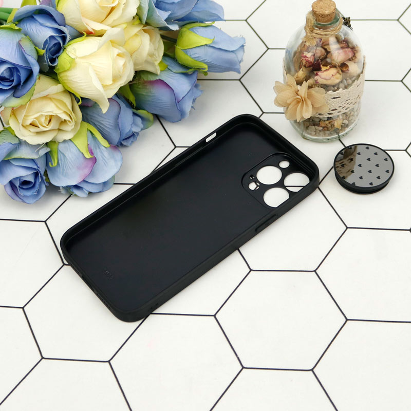 قاب محافظ لنزدار آینه ای + پاپ سوکت طرح قلب مشکی iPhone 13 Pro Max