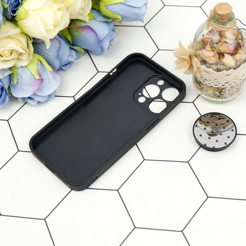 قاب محافظ لنزدار آینه ای + پاپ سوکت طرح قلب مشکی iPhone 13 Pro