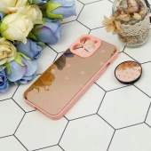 قاب محافظ لنزدار آینه ای + پاپ سوکت طرح قلب صورتی iPhone 13 Pro