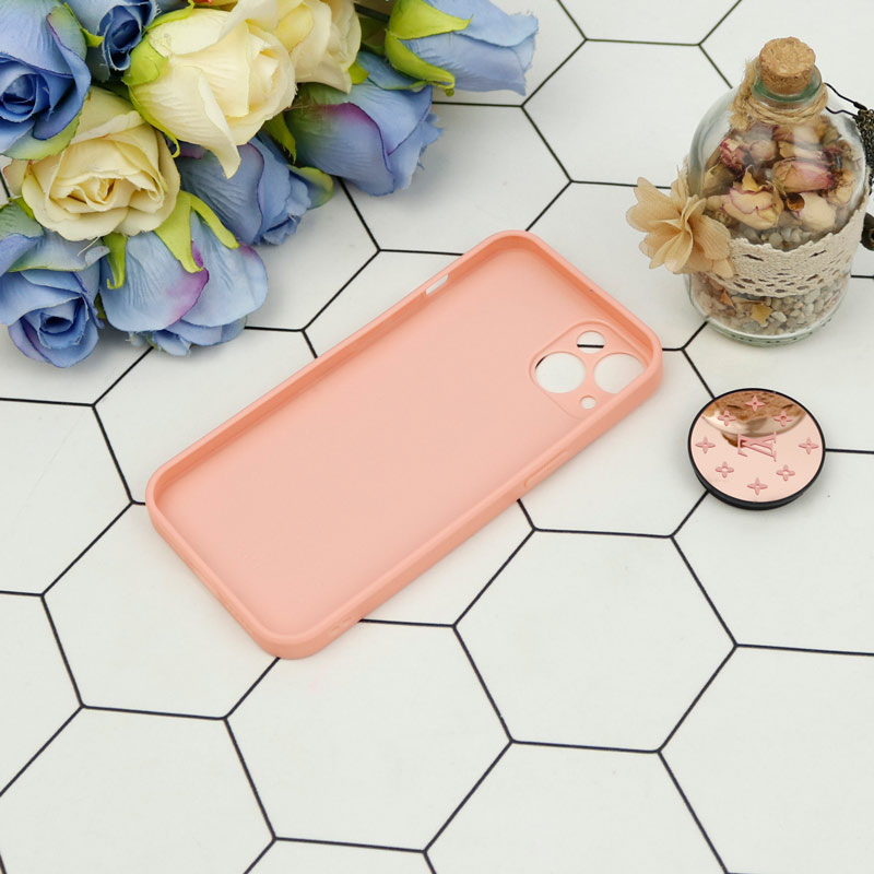 قاب محافظ لنزدار آینه ای + پاپ سوکت طرح LV صورتی iPhone 13