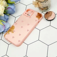 قاب محافظ لنزدار آینه ای + پاپ سوکت طرح قلب صورتی iPhone 13