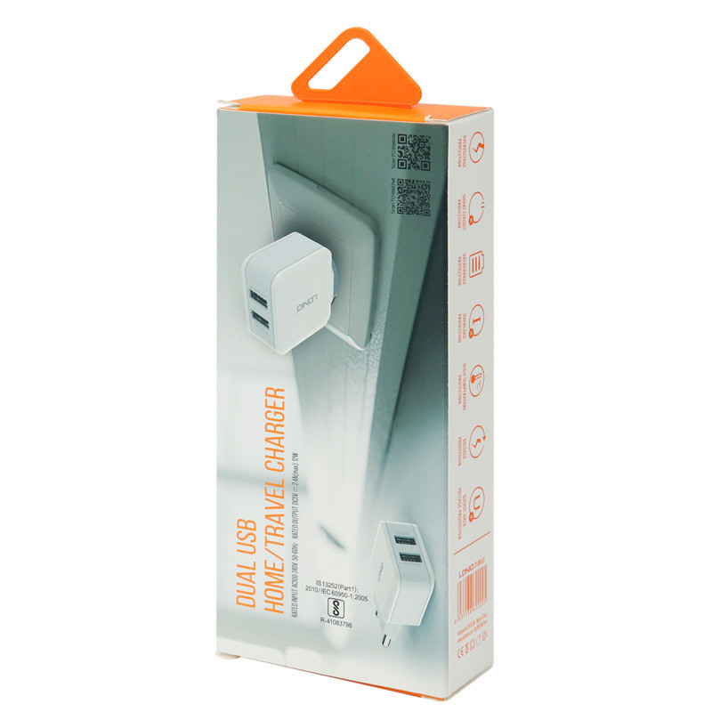 شارژر دیواری فست شارژ LDNIO A2202 2Port 2.4A 12W + کابل آیفونی