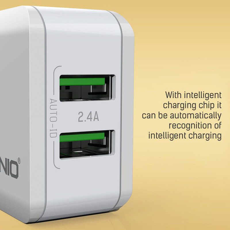شارژر دیواری فست شارژ LDNIO A2202 2Port 2.4A 12W + کابل آیفونی