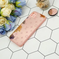 قاب محافظ لنزدار آینه ای + پاپ سوکت طرح LV صورتی Samsung Galaxy A22 5G