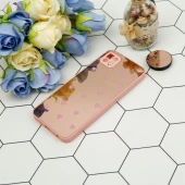 قاب محافظ لنزدار آینه ای + پاپ سوکت طرح قلب صورتی Samsung Galaxy A22 5G