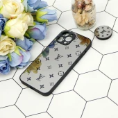 قاب محافظ لنزدار آینه ای + پاپ سوکت طرح LV مشکی iPhone 12 Pro Max