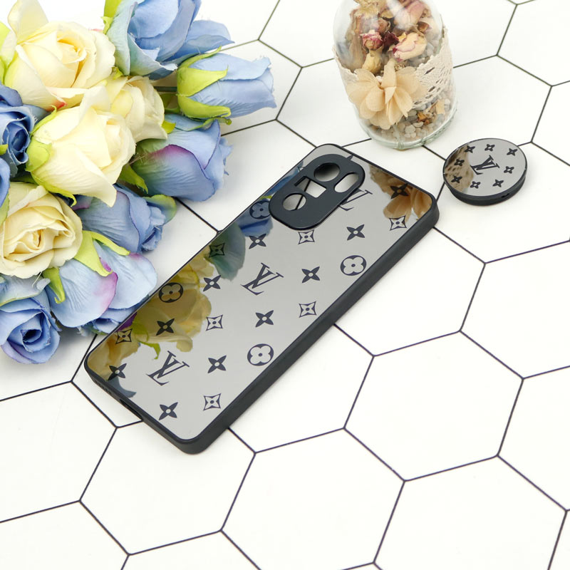 قاب محافظ لنزدار آینه ای + پاپ سوکت طرح LV مشکی Xiaomi Poco F3