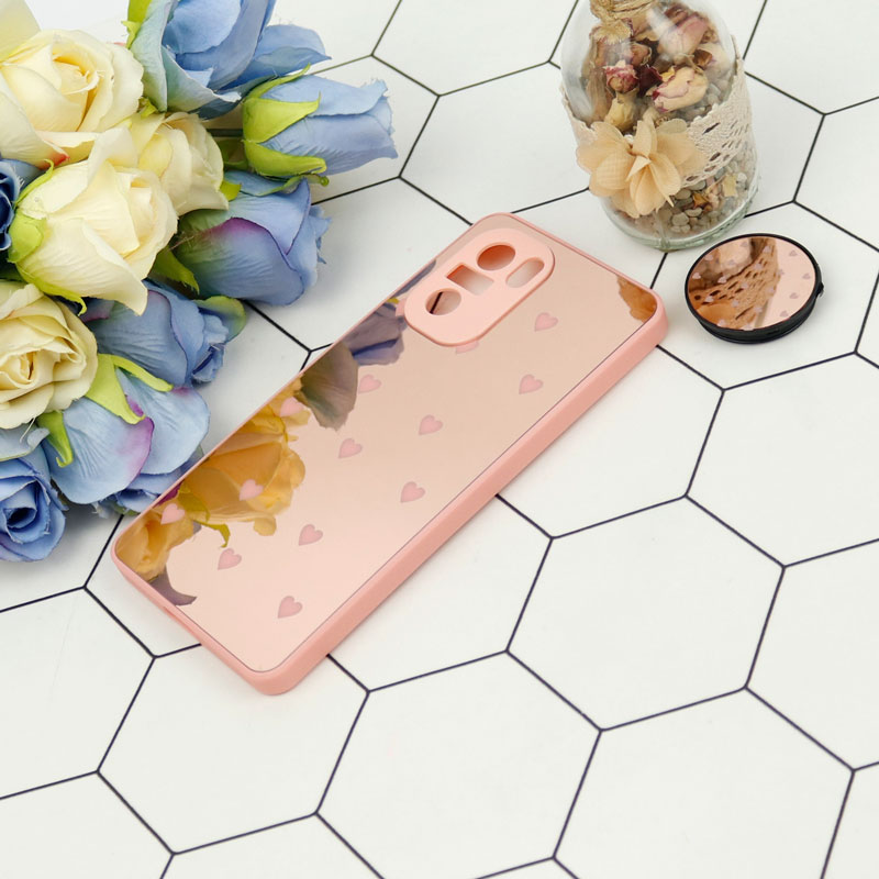 قاب محافظ لنزدار آینه ای + پاپ سوکت طرح قلب صورتی Xiaomi Poco F3
