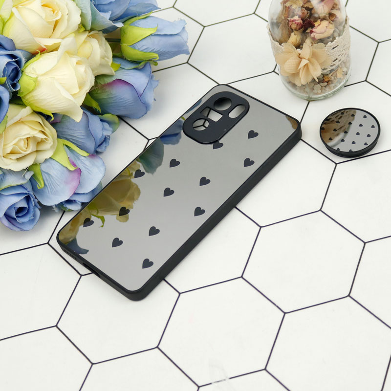 قاب محافظ لنزدار آینه ای + پاپ سوکت طرح قلب مشکی Xiaomi Poco F3