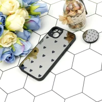 قاب محافظ لنزدار آینه ای + پاپ سوکت طرح قلب مشکی iPhone 13