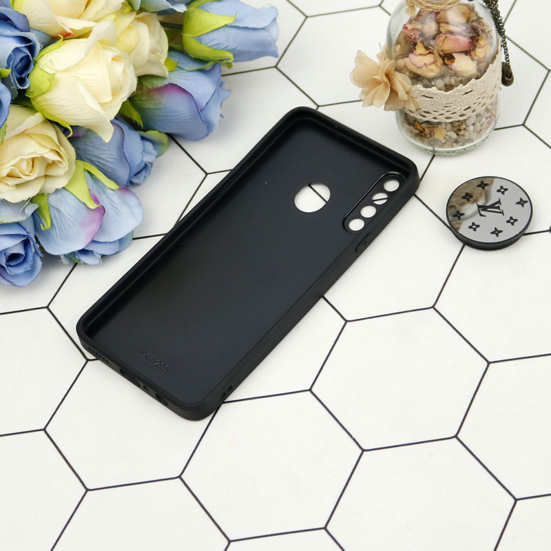 قاب محافظ لنزدار آینه ای + پاپ سوکت طرح LV مشکی Samsung Galaxy A20s