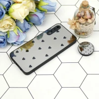 قاب محافظ لنزدار آینه ای + پاپ سوکت طرح قلب مشکی Samsung Galaxy A30s/A50s