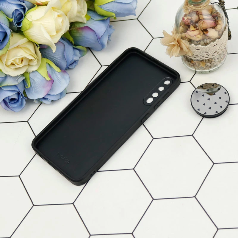 قاب محافظ لنزدار آینه ای + پاپ سوکت طرح قلب مشکی Samsung Galaxy A30s/A50s