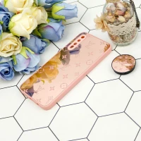 قاب محافظ لنزدار آینه ای + پاپ سوکت طرح Lv صورتی Samsung Galaxy A30s/A50s