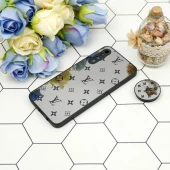 قاب محافظ لنزدار آینه ای + پاپ سوکت طرح LV مشکی Samsung Galaxy A30s/A50s