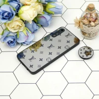 قاب محافظ لنزدار آینه ای + پاپ سوکت طرح LV مشکی Samsung Galaxy A30s/A50s