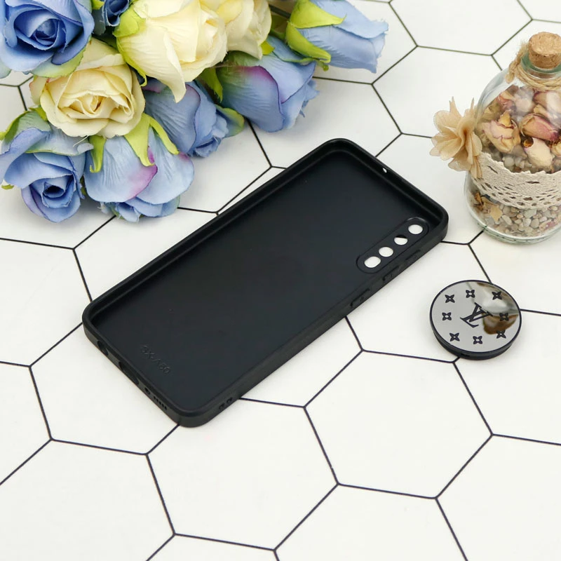 قاب محافظ لنزدار آینه ای + پاپ سوکت طرح LV مشکی Samsung Galaxy A30s/A50s