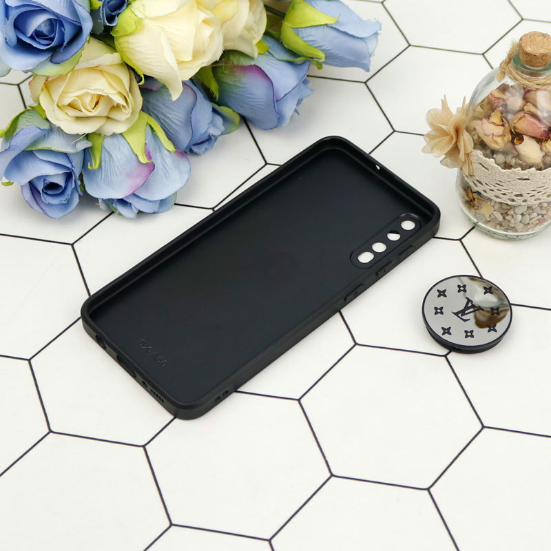 قاب محافظ لنزدار آینه ای + پاپ سوکت طرح LV مشکی Samsung Galaxy A30s/A50s
