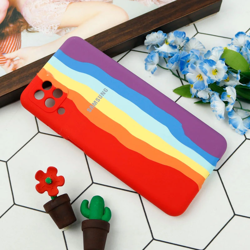 قاب محافظ لنزدار سیلیکونی اورجینال رنگین کمانی Samsung Galaxy A12