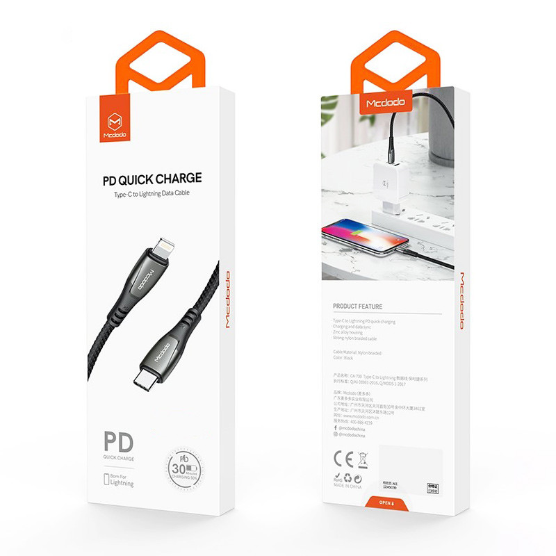 کابل تبدیل فست شارژ Mcdodo CA-7081 Type-C to Lightning PD 18W 2A 1.8m