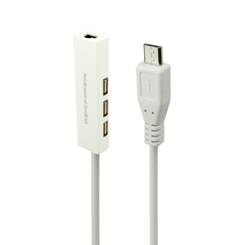 کابل تبدیل شبکه MicroUSB To LAN + هاب USB2.0 3Ports