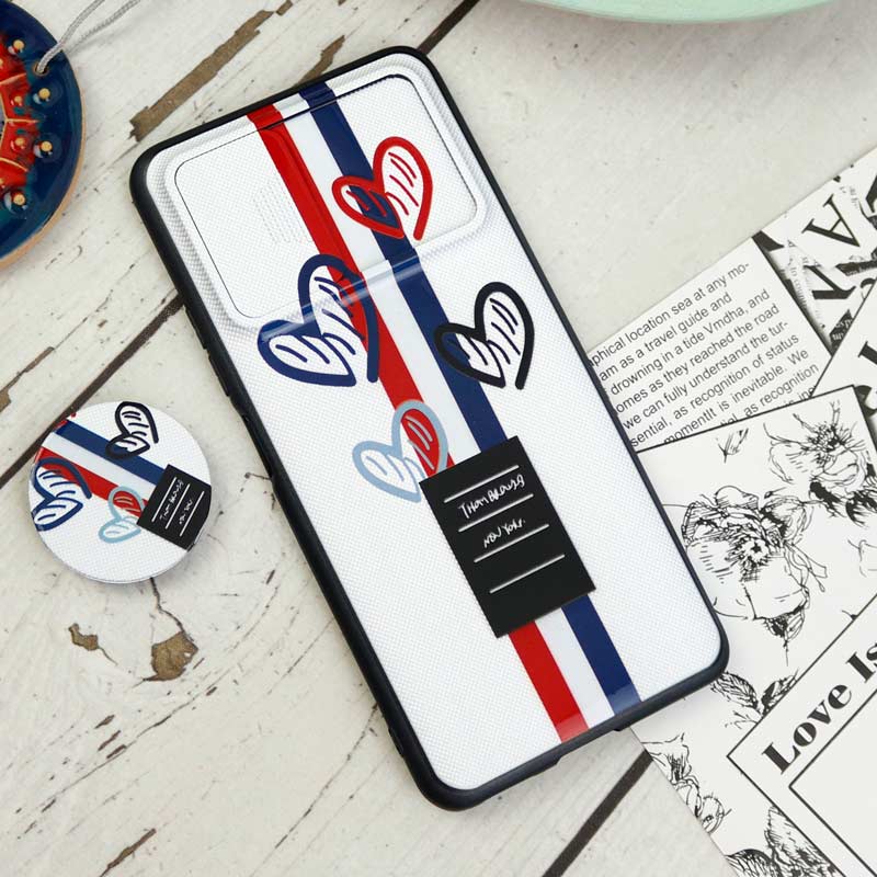 قاب طرحدار محافظ لنزدار کشویی + پاپ سوکت Xiaomi Poco F3 سری D