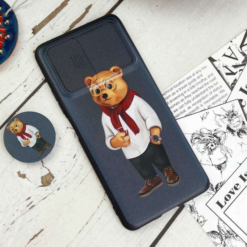 قاب طرحدار محافظ لنزدار کشویی + پاپ سوکت Xiaomi Poco F3 سری D