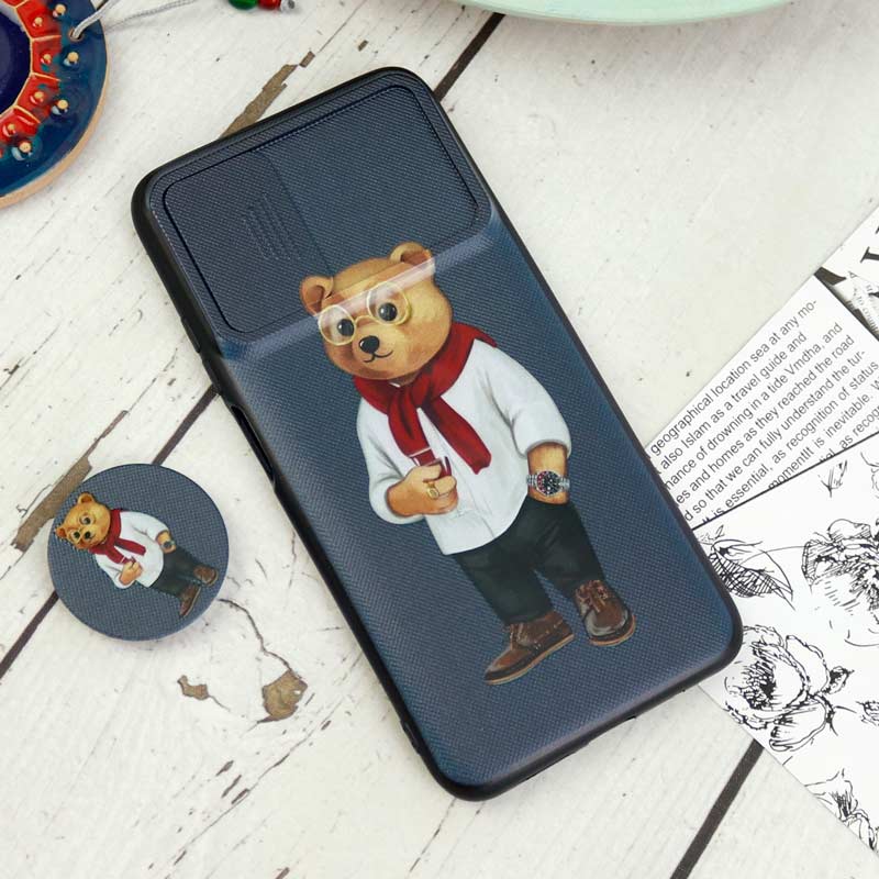 قاب طرحدار محافظ لنزدار کشویی + پاپ سوکت Xiaomi Poco M3 سری D