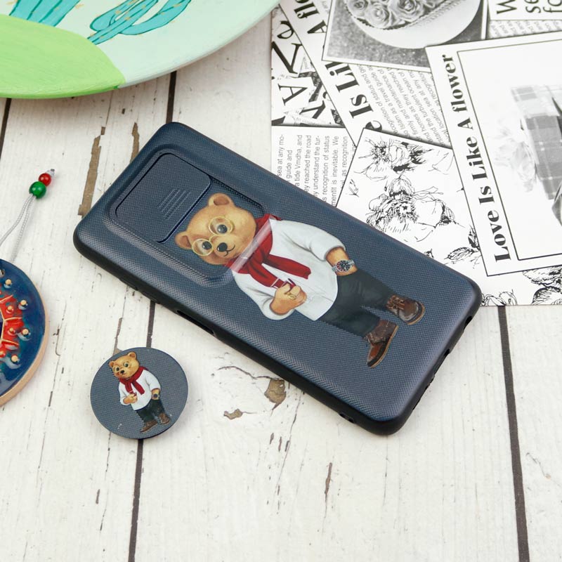 قاب طرحدار محافظ لنزدار کشویی + پاپ سوکت Xiaomi Poco X3 سری D