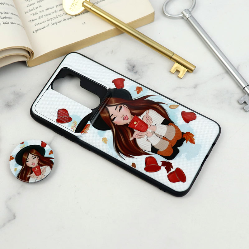 قاب طرحدار محافظ لنزدار کشویی + پاپ سوکت Xiaomi Redmi Note 8 Pro سری D
