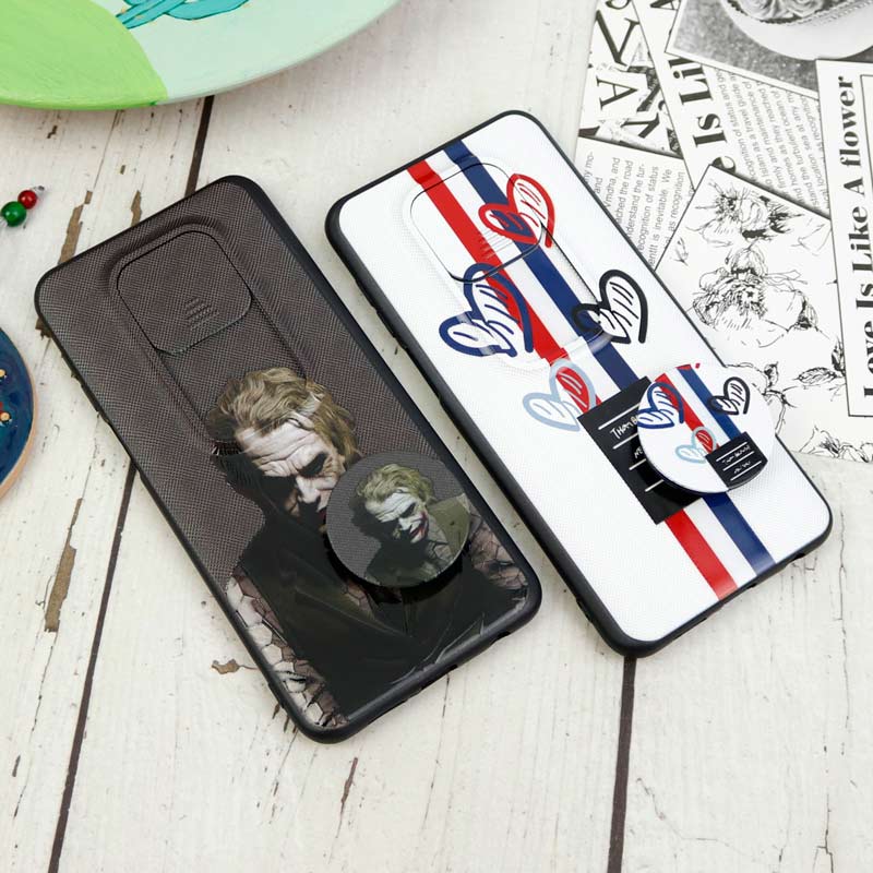 قاب طرحدار محافظ لنزدار کشویی + پاپ سوکت Xiaomi Redmi Note 9s سری D