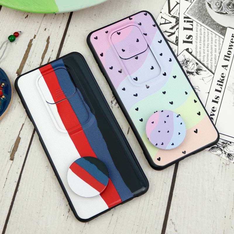 قاب طرحدار محافظ لنزدار کشویی + پاپ سوکت Xiaomi Redmi Note 9s سری D