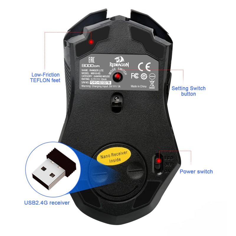 موس بی سیم گیمینگ Redragon Ranger Lite M910-KS
