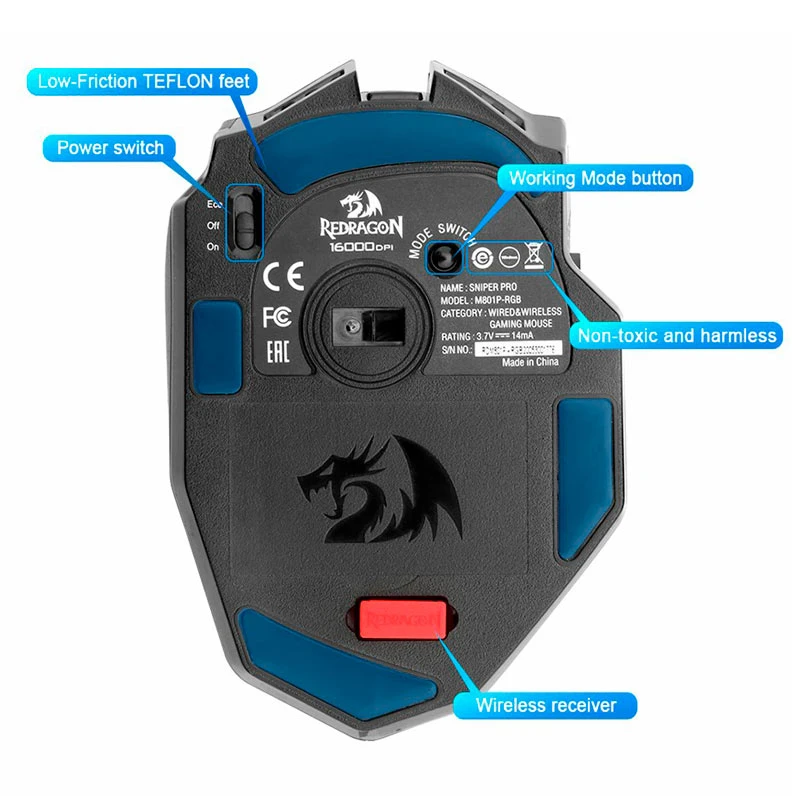 موس بی سیم گیمینگ Redragon Sniper Pro M801P-RGB