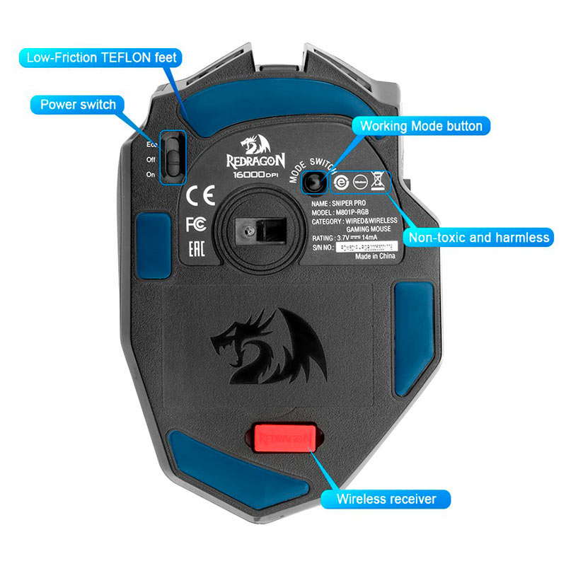 موس بی سیم گیمینگ Redragon Sniper Pro M801P-RGB