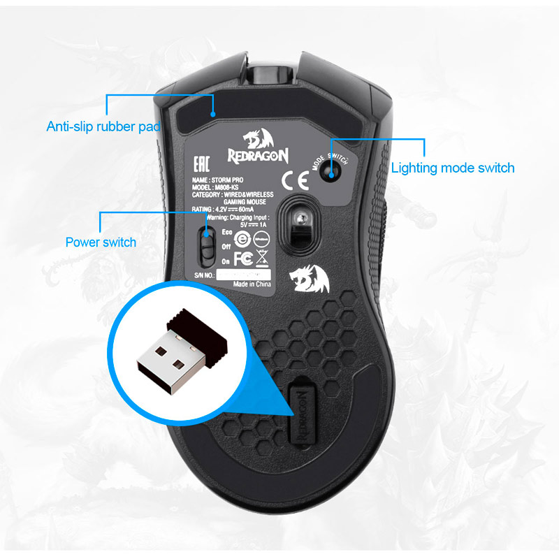 موس بی سیم گیمینگ Redragon Storm Pro M808-KS