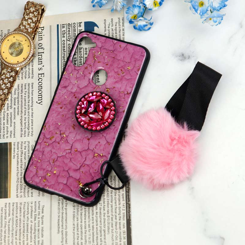 قاب ماربل طلایی پوم پوم دار + پاپ سوکت الماسی Samsung Galaxy A11