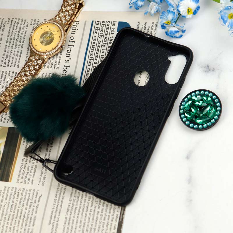 قاب ماربل طلایی پوم پوم دار + پاپ سوکت الماسی Samsung Galaxy A11