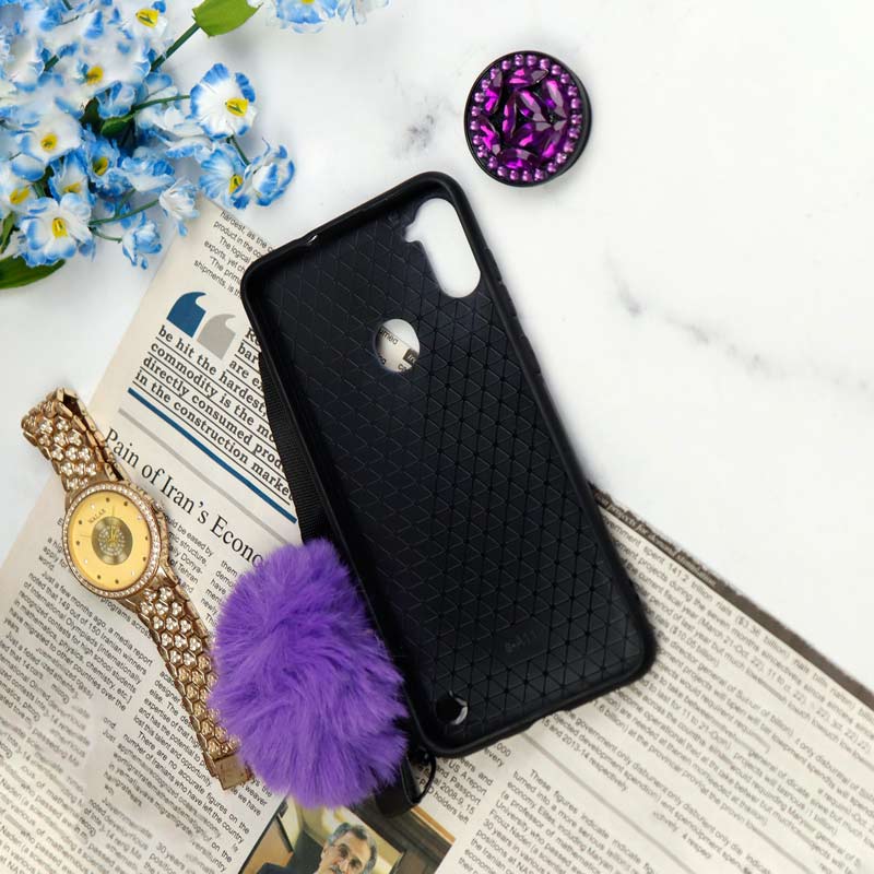 قاب ماربل طلایی پوم پوم دار + پاپ سوکت الماسی Samsung Galaxy A11
