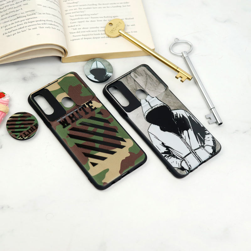 قاب طرحدار محافظ لنزدار کشویی + پاپ سوکت Samsung Galaxy A20s سری D