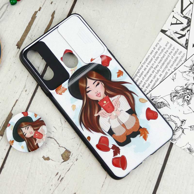 قاب طرحدار محافظ لنزدار کشویی + پاپ سوکت Samsung Galaxy A20s سری D