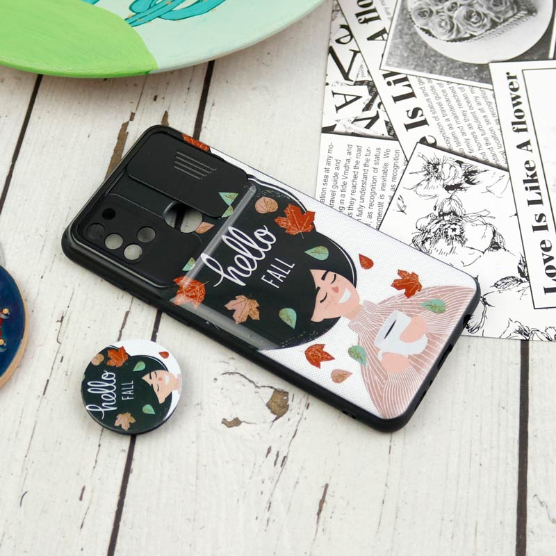 قاب طرحدار محافظ لنزدار کشویی + پاپ سوکت Samsung Galaxy A21s سری D