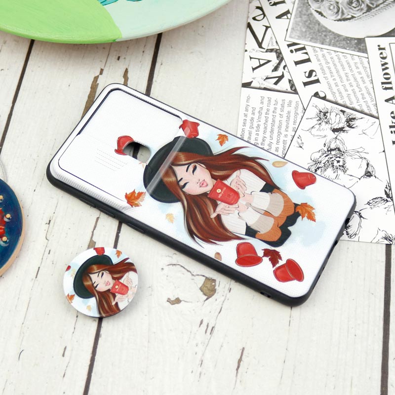 قاب طرحدار محافظ لنزدار کشویی + پاپ سوکت Samsung Galaxy A21s سری D