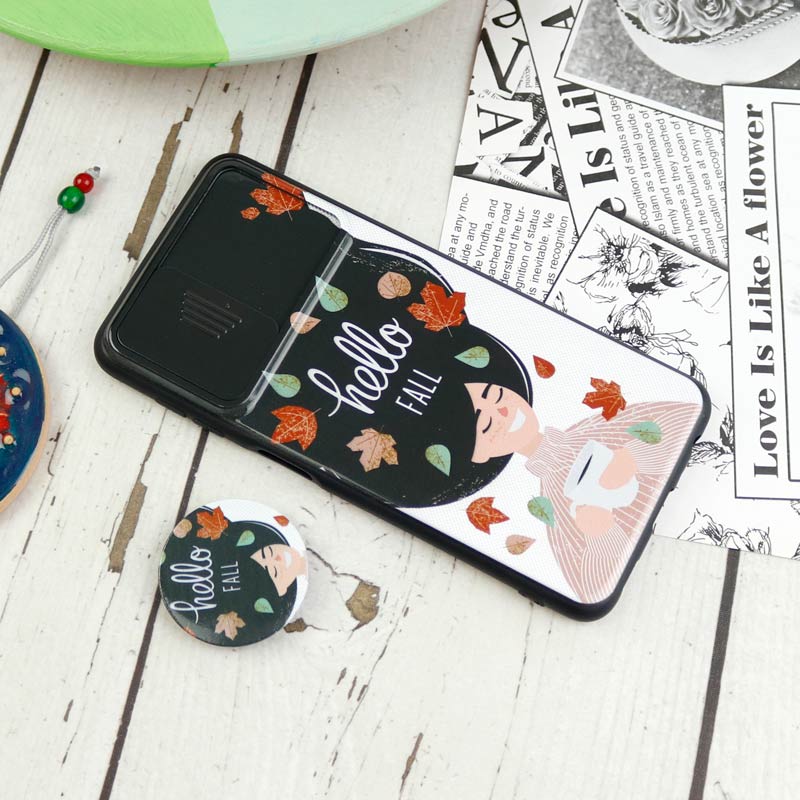 قاب طرحدار محافظ لنزدار کشویی + پاپ سوکت Samsung Galaxy A22 4G سری D