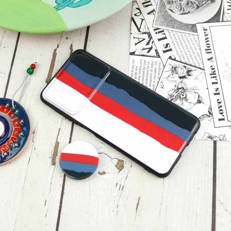 قاب طرحدار محافظ لنزدار کشویی + پاپ سوکت Samsung Galaxy A22 4G سری D