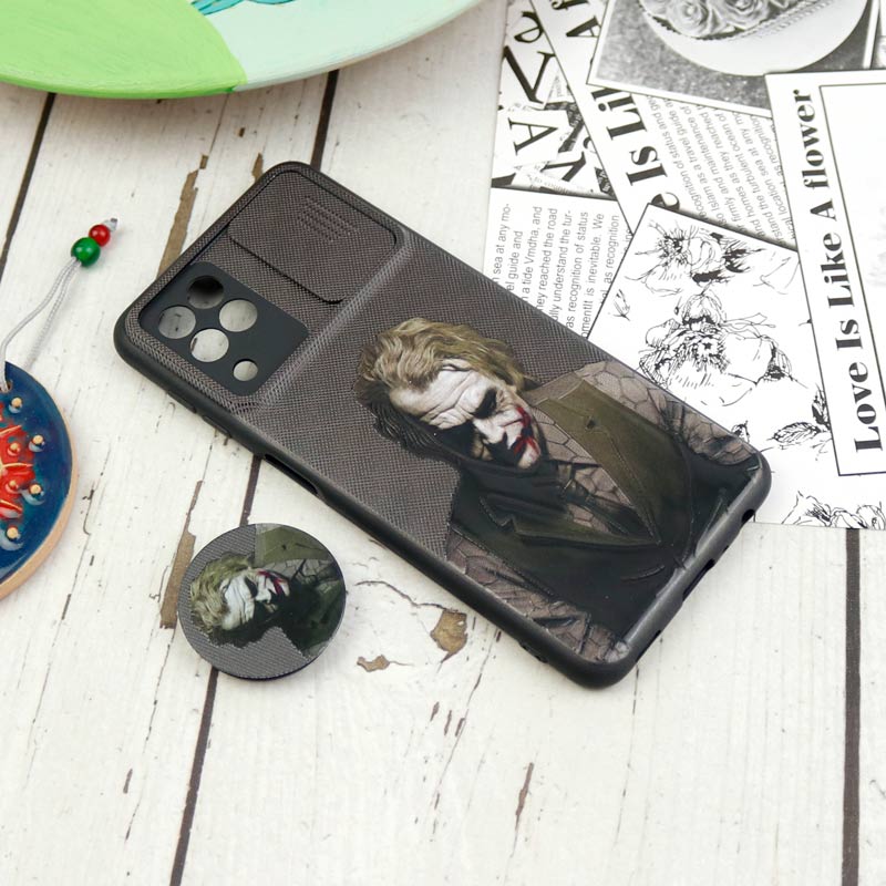 قاب طرحدار محافظ لنزدار کشویی + پاپ سوکت Samsung Galaxy A22 4G سری D