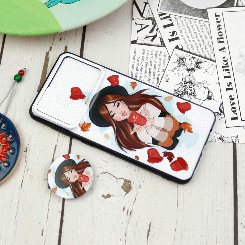 قاب طرحدار محافظ لنزدار کشویی + پاپ سوکت Samsung Galaxy A31 سری D